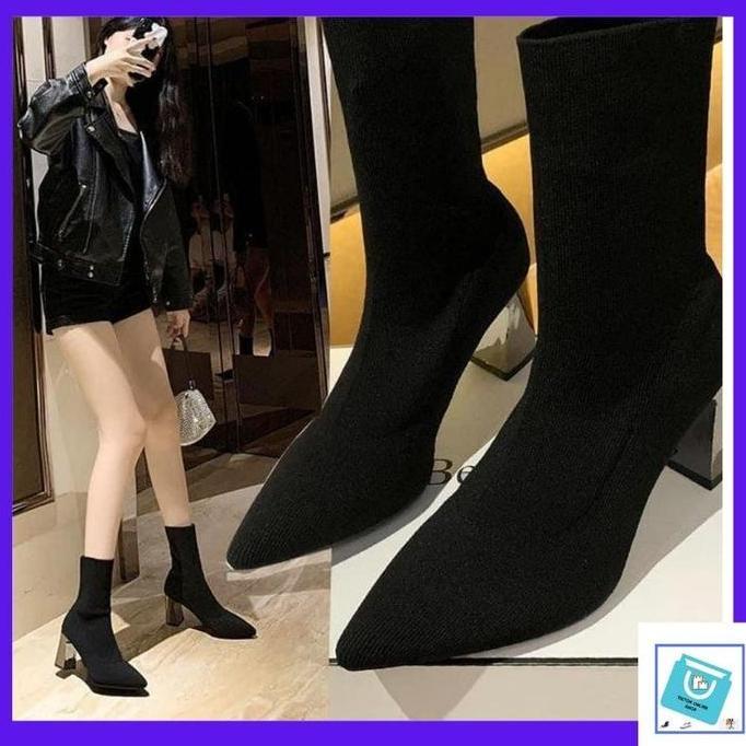 NEW - Sepatu Bot Wanita korea Warna Hitam Fashion Modern 235