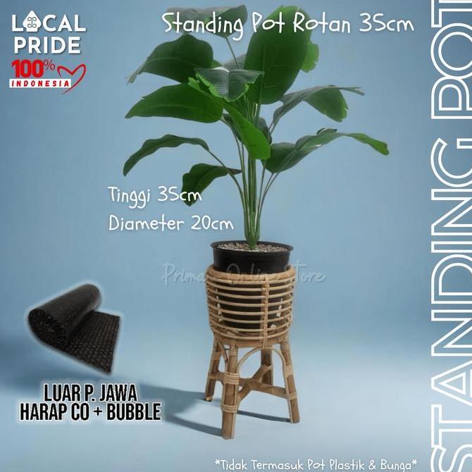 Plnt- Standing Pot Bunga Rotan Alami/Sintetis Ukuran 35Cm, 40Cm, Dan 55Cm - Dudukan Vas Bunga Rotan 
