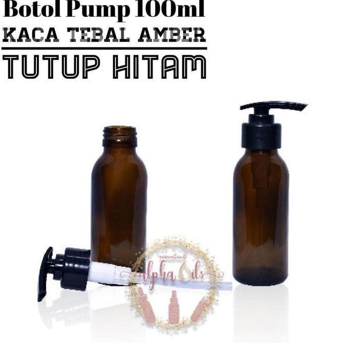Ykyk- Botol Serum Pump 100Ml Kaca Tebal Amber - Tutup Hitam