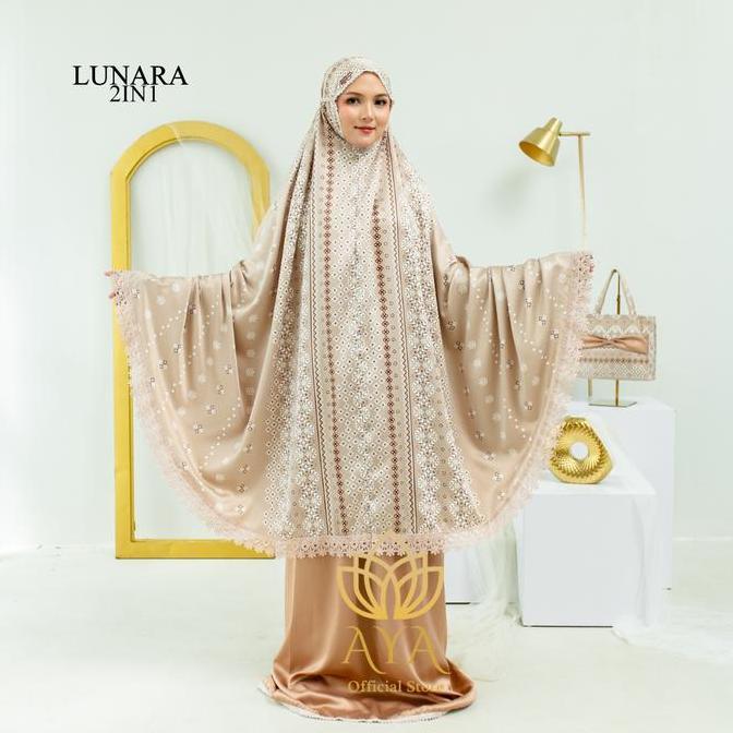Syukron- Aya Mukena Lunara Silk Premium 2In1 Dewasa Motif Katun Silky Renda Cantik Mewah Mukenah Gra