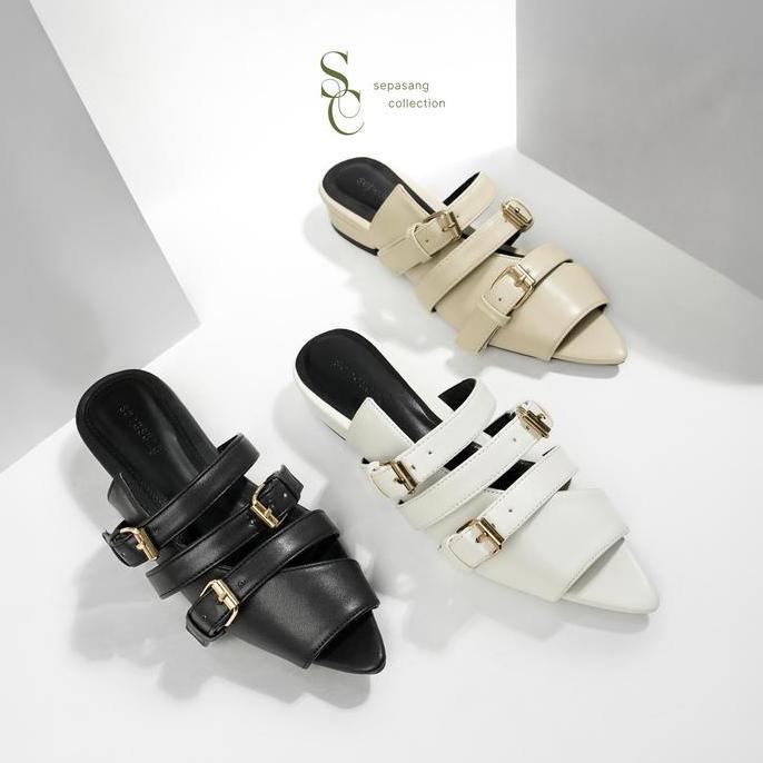 TERLARIS - SEPASANG COLLECTION Stacy Mules Wanita Heels Hak 3cm Shoes Sendal sandal  hak lancip hils