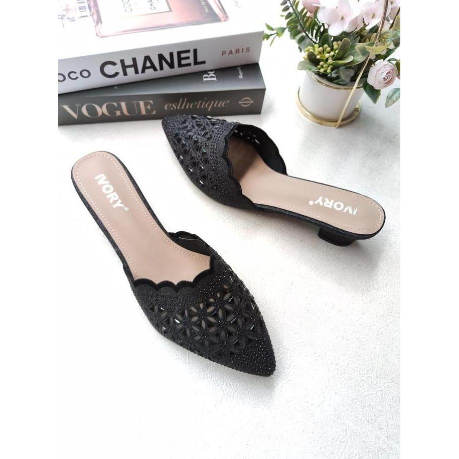TERBARU - IVORY Sepatu Heels Mules Jumbo B533-894 Hak Setengah (3-5 cm)