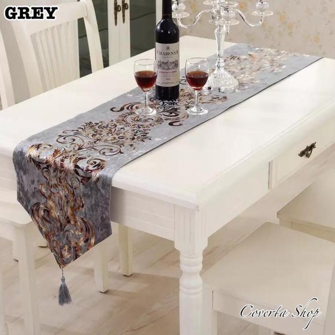 TERBARU - Table Runner / Bed Runner - Taplak Panjang - Luxury - Grey - 33x250cm