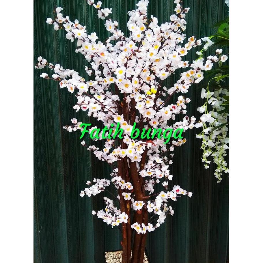 PROMO DISKON - Pohon Sakura Plastik Tinggi 150cm dengan Batang Kayu Keras dan Pot Kayu - Aksesoris