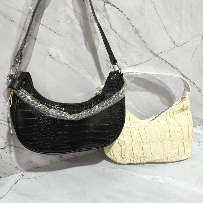Tas Rantai Buaya Tas Bahu Kulit Nylon Hitam Glossy Putih Shoulder Bag Leather