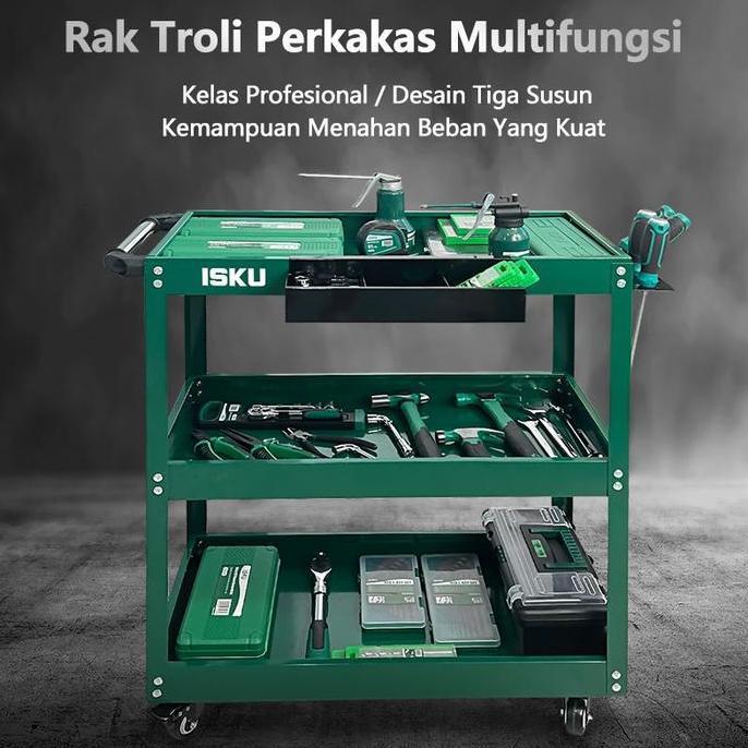 ISKU Troli Bengkel 3 Susun Trolley Trolly Besi Rak Tools Meja Bengkel