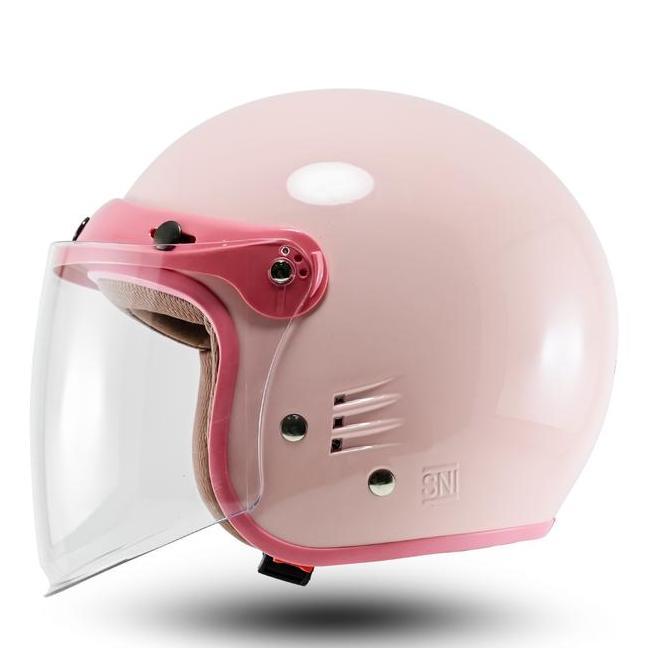 Helm Retro Bogo Bipplast Helm Wanita Kaca Datar Lucu Sni Motorcycle