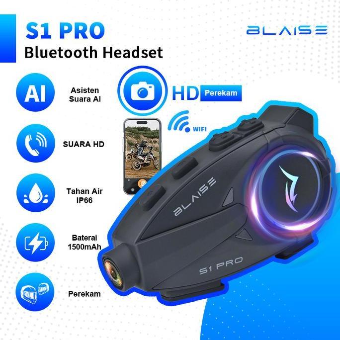 Blaise S1 PRO Intercom HeadsetHelm Motor Kamera Rekam Recorder Interkom Helm Waterproof intercome Ba