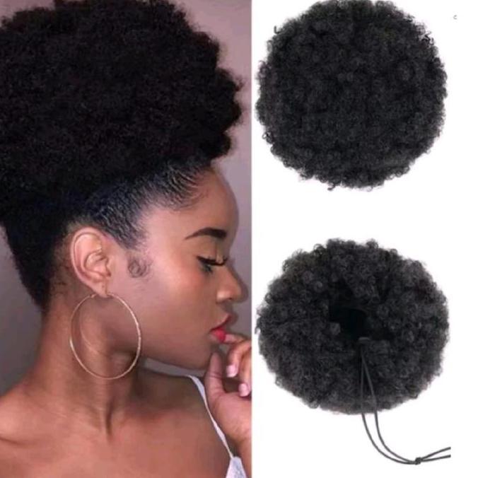 Sanggul Kribo Cepol Kribo Afrika Hair Wanita Rambut Puff Afro Sanggul Sintetis Pendek Kriting Sanggu
