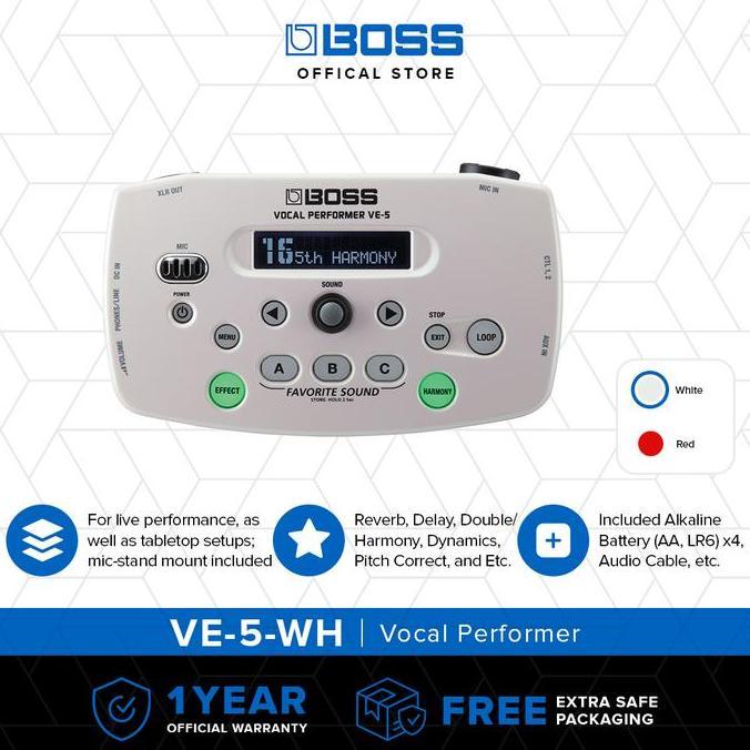 BOSS VE-5 VOCAL PERFORMER VE-5-WH EFEK VOKAL DENGAN 6 TIPE EFEK BERKUALITAS TINGGI REVERB DELAY DOUB
