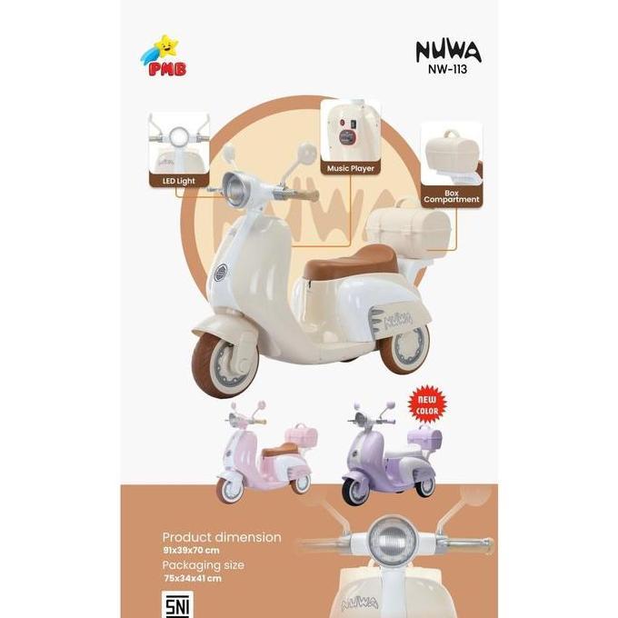 PMB NUWA MOTOR AKI ANAK VESPA NW-113 DILENGKAPI DENGAN CHARGER