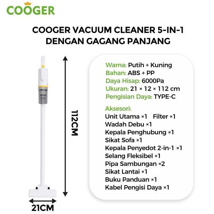 Discount COOGER 5IN1 Vacuum Cleaner Portable Hisap Kuat Penyedot Debu Cordless Debu Mobil Rumah Lant