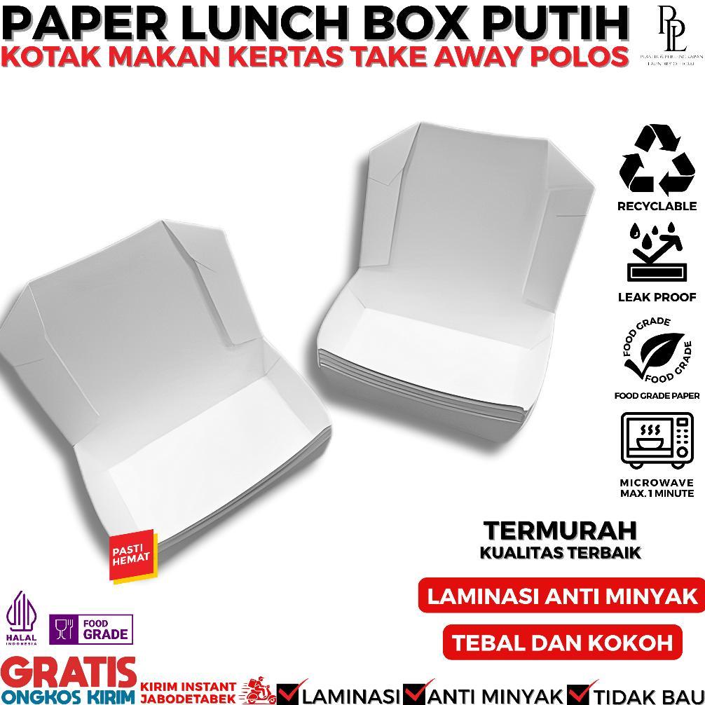 [PUTIH] Paper Lunch Box Polos Ivory Full Laminasi Size M/L | Kotak Makan Kertas Take Away Polos Isi 