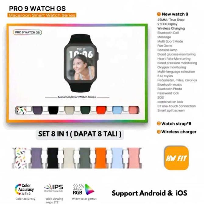 Smartwatch Pro T9 Paket Lengkap 8 Tali Jam Layar