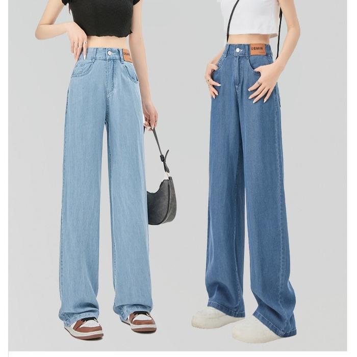 (Termurah) Highwaist Kulot Celana Wanita Soft Jeans Lembut Tipis Panjang Belakang Pinggang Karet Bes