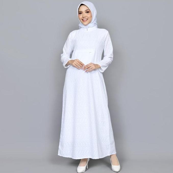 Raisma - Dory Set Gamis Putih Untuk Umroh Haji Model Kantong Dada Busana Muslimah Perlengkapan Umroh