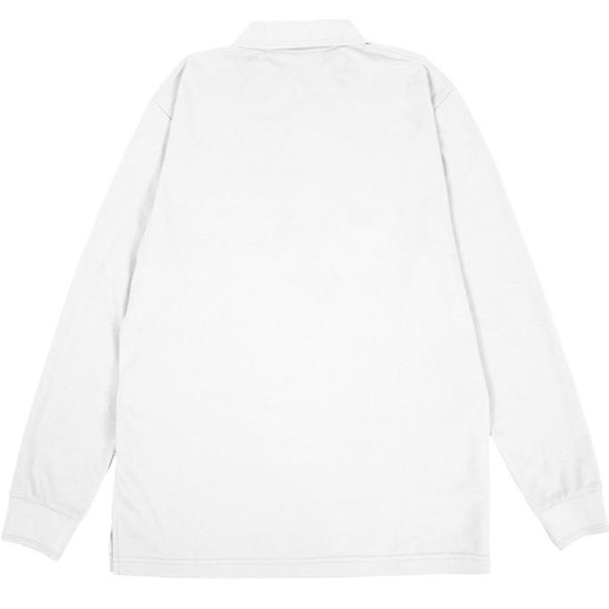 Rambidend - Kaos Polo Kerah Lengan Panjang Polos Terkeren Pria & Wanita Baju Kerah - Putih