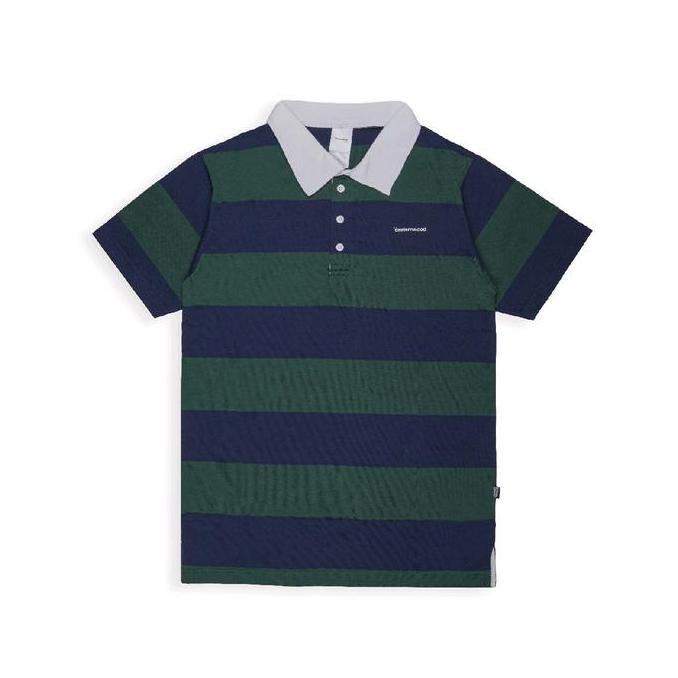 RUGBY SHIRT LONG SLEEVE POLO SHIRT POLO LENGAN PENDEK STRIPE APLS HIJAU NAVY Katun Kerah