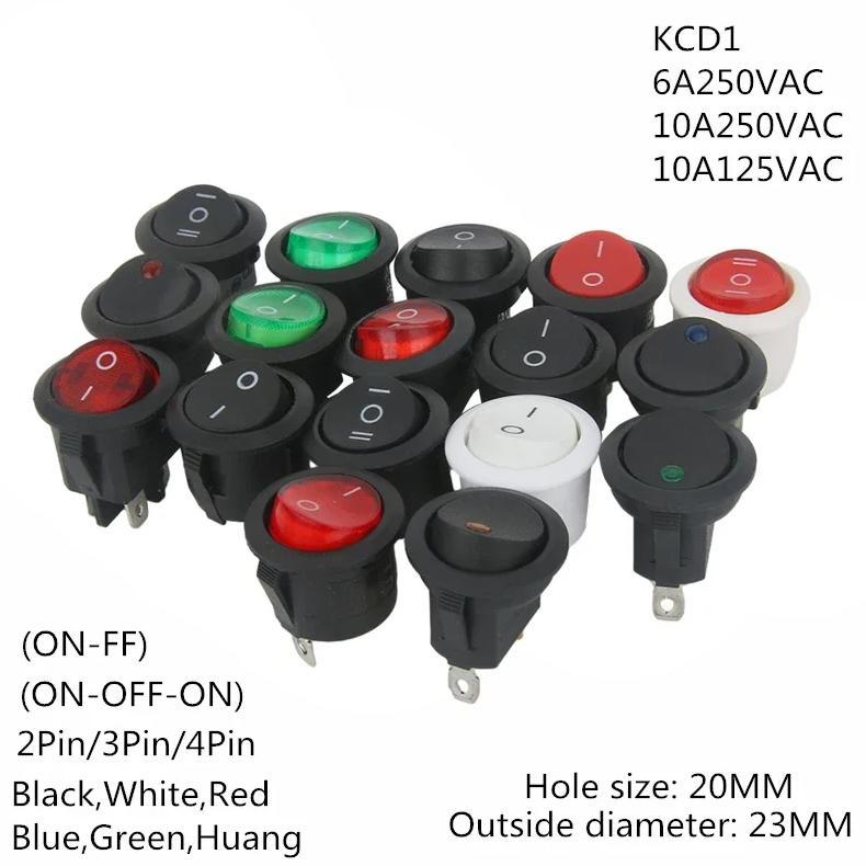 1PCS ON/OFF Round Rocker Switch LED illuminated Car 12V 24V / 6A 250V / 10A 125V 2/3/4PIN Switch 20M