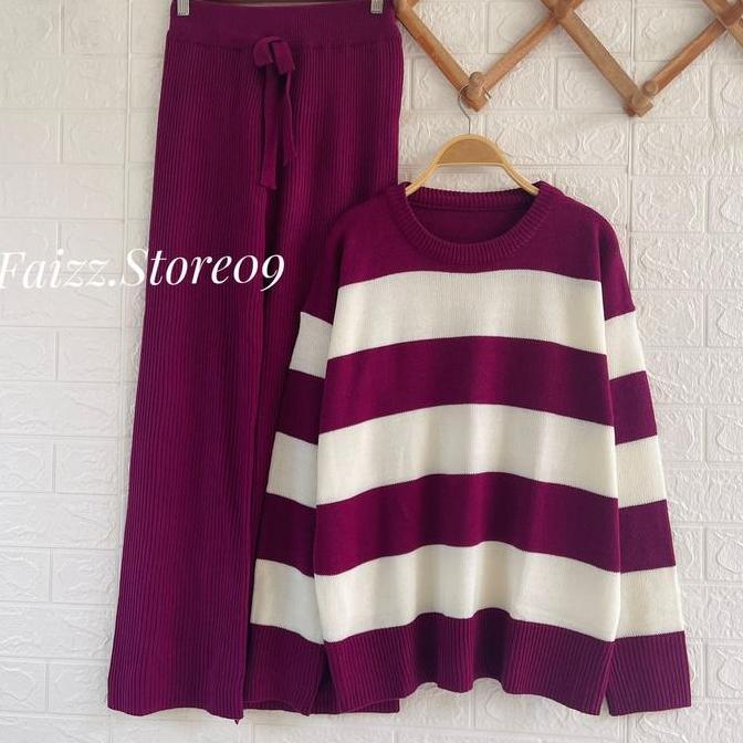 ONESET RAJUT SWEATER HANABI SETELAN CELANA KULOT RAJUT WANITA Baju Fit