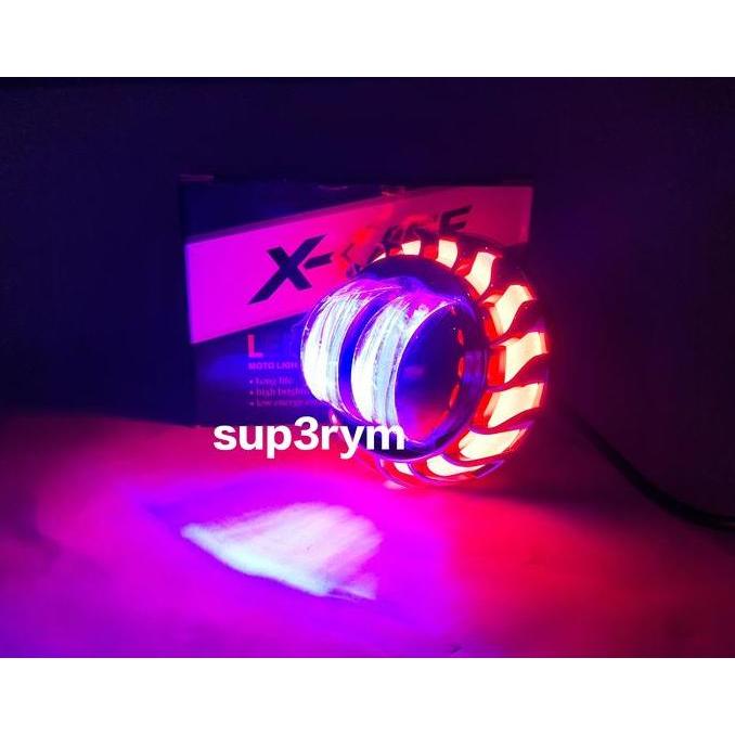 Promo Lampu utama Projie mini daymaker jauh dekat 2.5inch alumunium devil eyes blue jauh dekat kunin