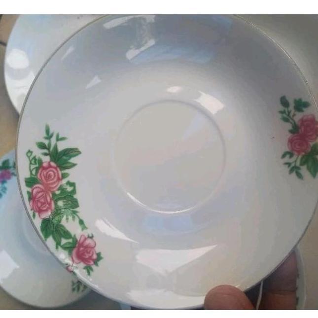 Lepek Kopi Jadul-Lepek Kaca Motif Cantik Isi 6Biji Lepek Keramik Tebal Tatakan Gelas Kode 335