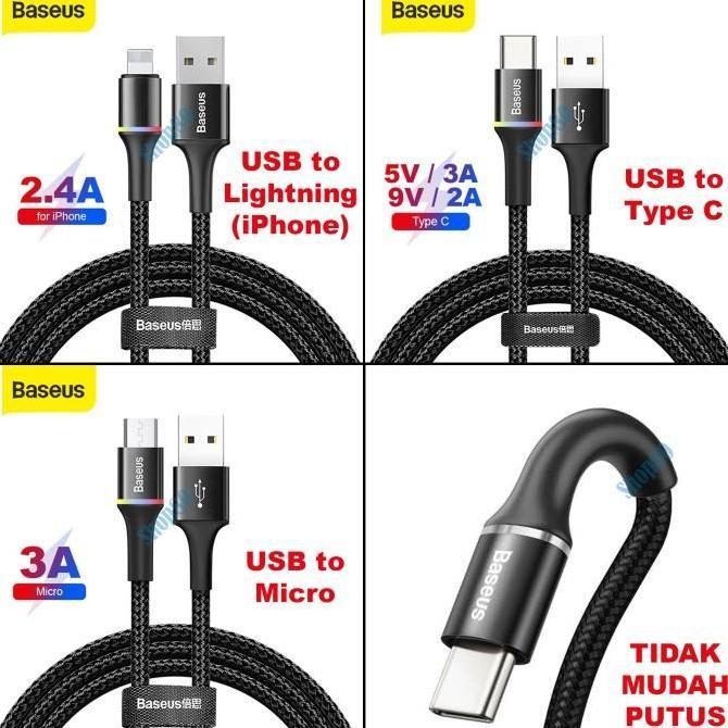 Bestone- Baseus Halo USB to Micro Type C Lightning iPhone Cable Fast Charge PD