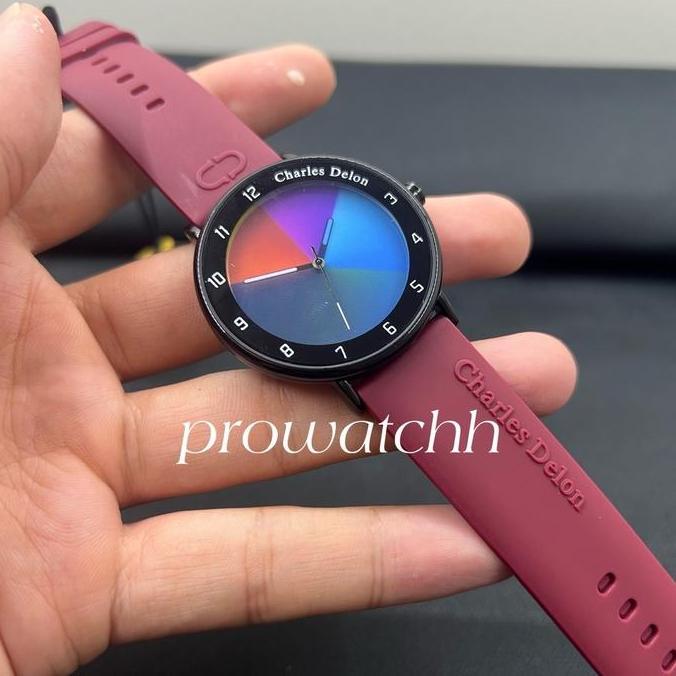 Charles Delon Original Jam Tangan Pria Wanita Analog Tali Rubber Strap Tahan Air Dial Berubah Warna 