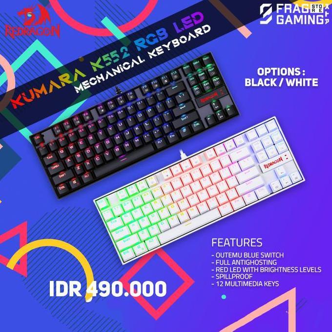 Redragon / Red Dragon / Reddragon Mechanical Kumara - K552 Rgb Led Terbaik
