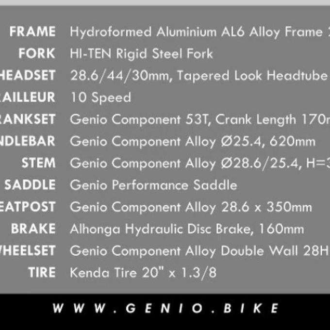 Sepeda Minivelo Genio Zippy Active Al 10 Speed Rem Hidrolik (20 Inch)