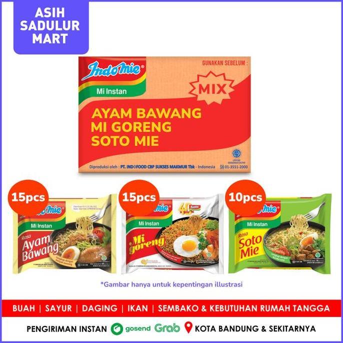 Indomie Mix 1 Dus Mie Ayam Bawang | Mi Goreng | Soto (40 bks) Bandung