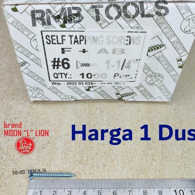 1Dus Sekrup Tapping Screw Fh 6 Moon Lion Kayu Tembok Alumunium F+Ab