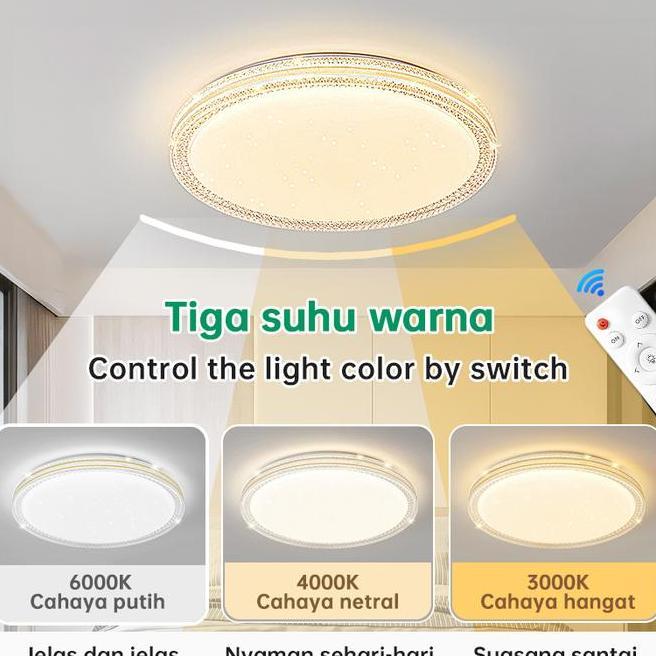 Lampu Plafon Kristal Dua Lapisa 3648W Dapat Diredupkan Lampu Ruang Tamu 3 Warna Lampu Hias Led Gantu