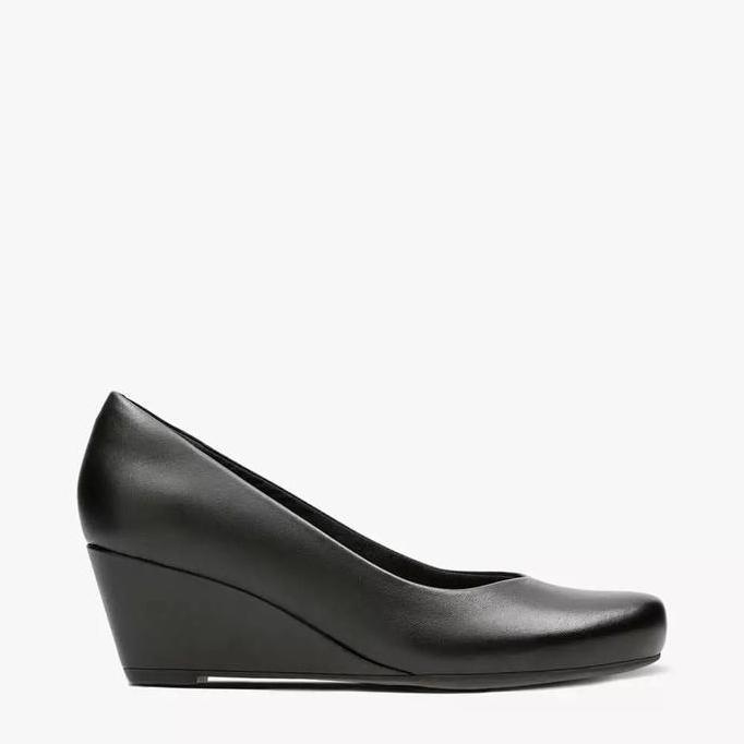 CLARKS Flores Tulip Leather Original Women's Wedges Shoes - Black