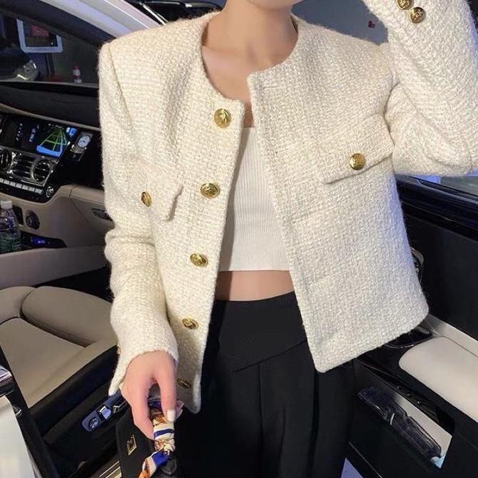 Blazer Crop| Wanita Blazer Tweed Gaya Korea Style M607