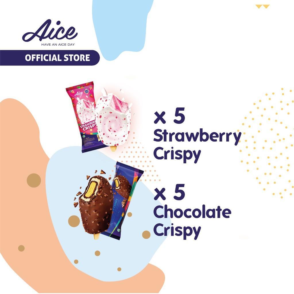 Paket Aice Ice Cream Strawberry Crispy 5 Pcs & Chocolate Crispy 5 Pcs Eskrim Es Krim Flash Sale