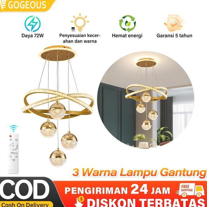 Lampu Gantung Kristal Minimalis 3Warna 72W Kontrol Dapat Disesuaikan Lampu Gantung Ruang Tamu Hias 1