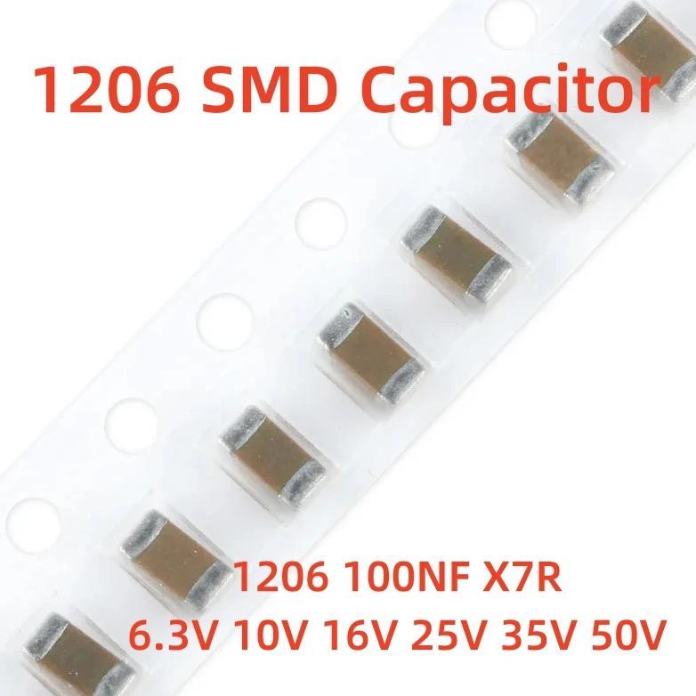 100pcs 100PCS 1206 3216 SMD Chip Ceramic Capacitor 0.1UF 100NF  6.3V 10V 16V 25V 50V X7R New and Ori