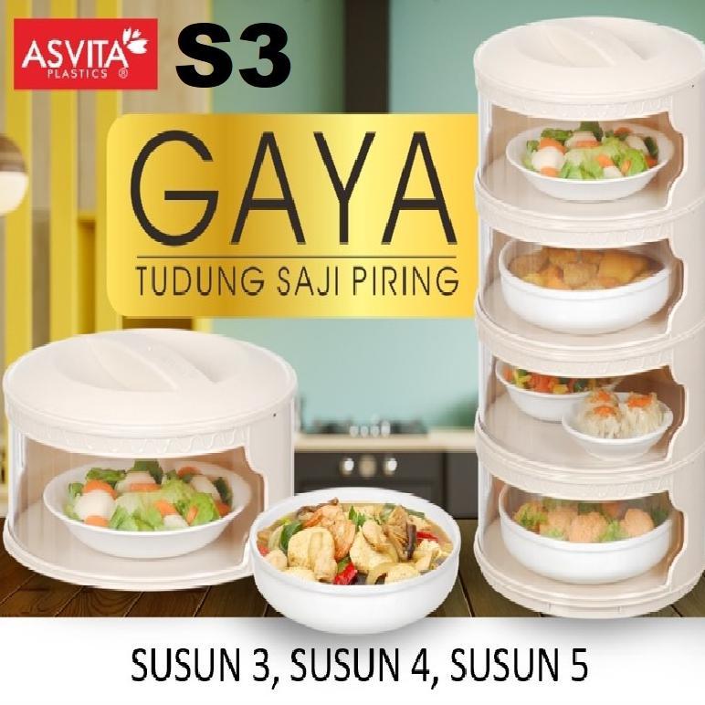 Asvita Tudung Saji Piring Susun 3 Krem Plastik