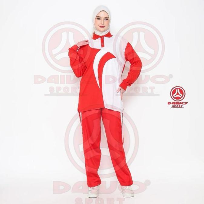 New Arrival, Setelan Baju Senam Merah Putih / Setelan Baju Olahraga Pria Dan Wanita Daivo