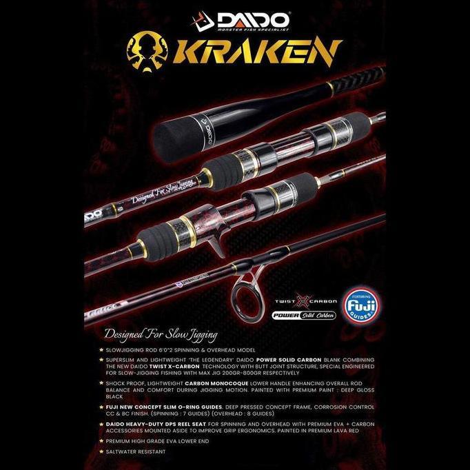 Joran Pancing Daido Kraken 180Cm Spinning (Pe 0.8-1.5 Sd Pe 3-5) Oh Fuji Murah