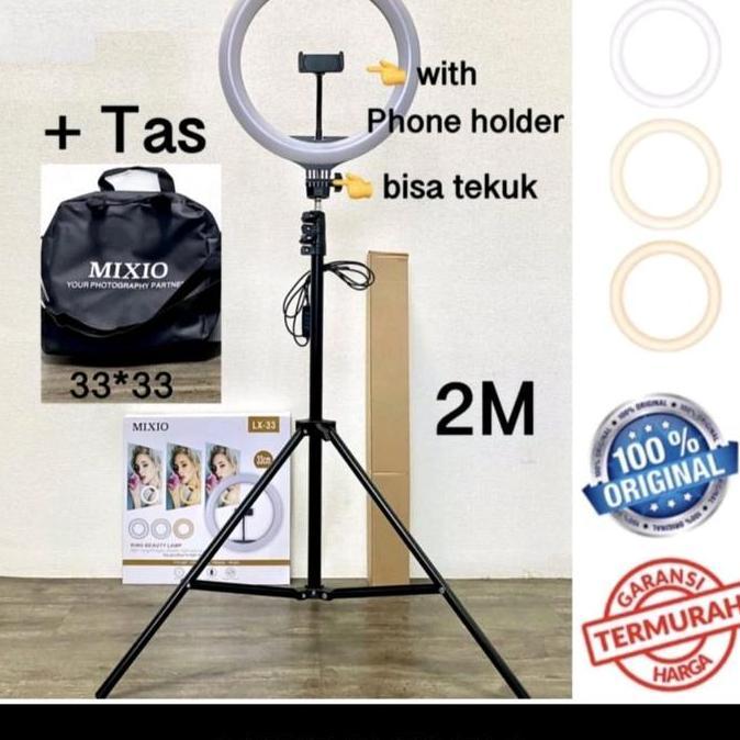 Mixio Ring Light 33Cm + Tas + Light Stand Tripod 2M Selfie Livestreamer