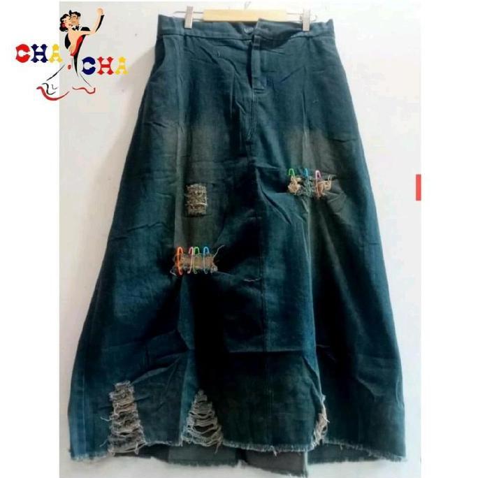 CHASHOP Rok Jeans Vintage Variasi Rawis , Kombinasi , Ripped / Rok Import Soft Jeans Non Stretch Cas