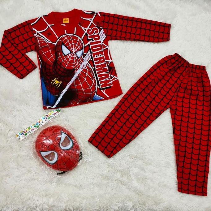 ASLI setelan baju kaos kostum topeng spiderman anak laki-laki READY STOCK