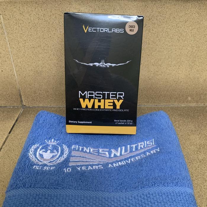 Master whey vectorlabs 7 sachet bonus sport towel suplemen fitness iso