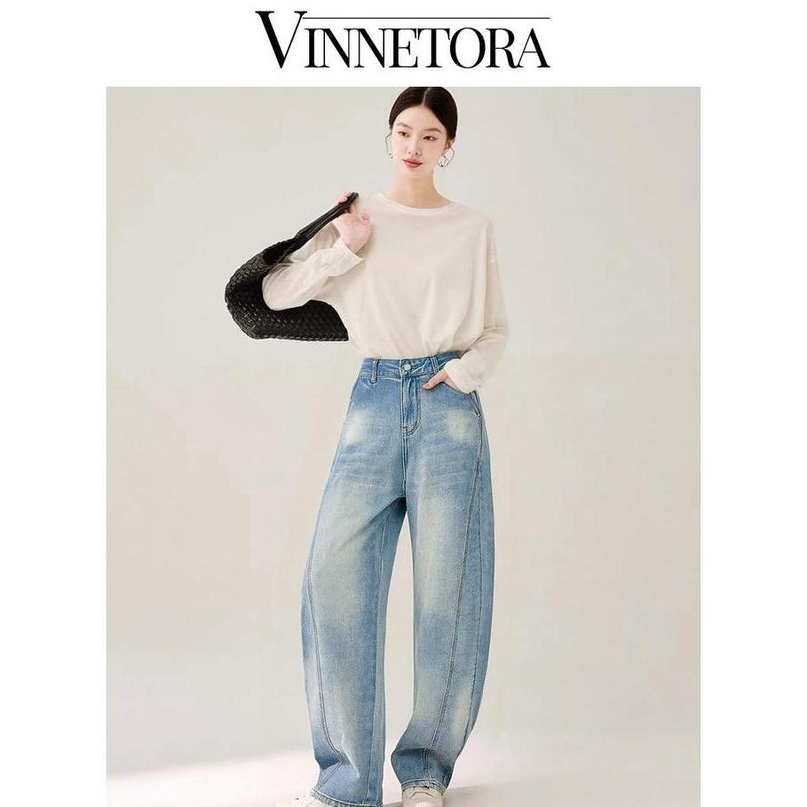 VINNETORA Barrel Jeans Wanita Oversize Celana Jeans Wanita 8858