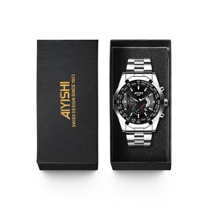 BERDOSS_BALIMAY - AIYISHI JAM TANGANPRIA KALENDER KUARSA TALI STAINLESS STEEL BISNIS SANTAI JAM TANG