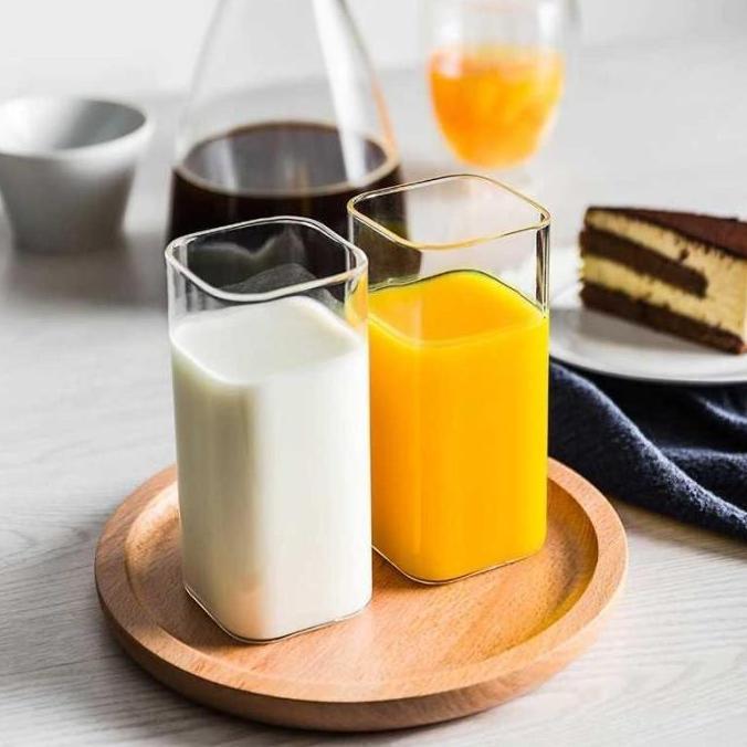 Bestone- Gelas Kaca Bening Unik Kotak Kopi Minuman Borosilicate Transparan Cafe