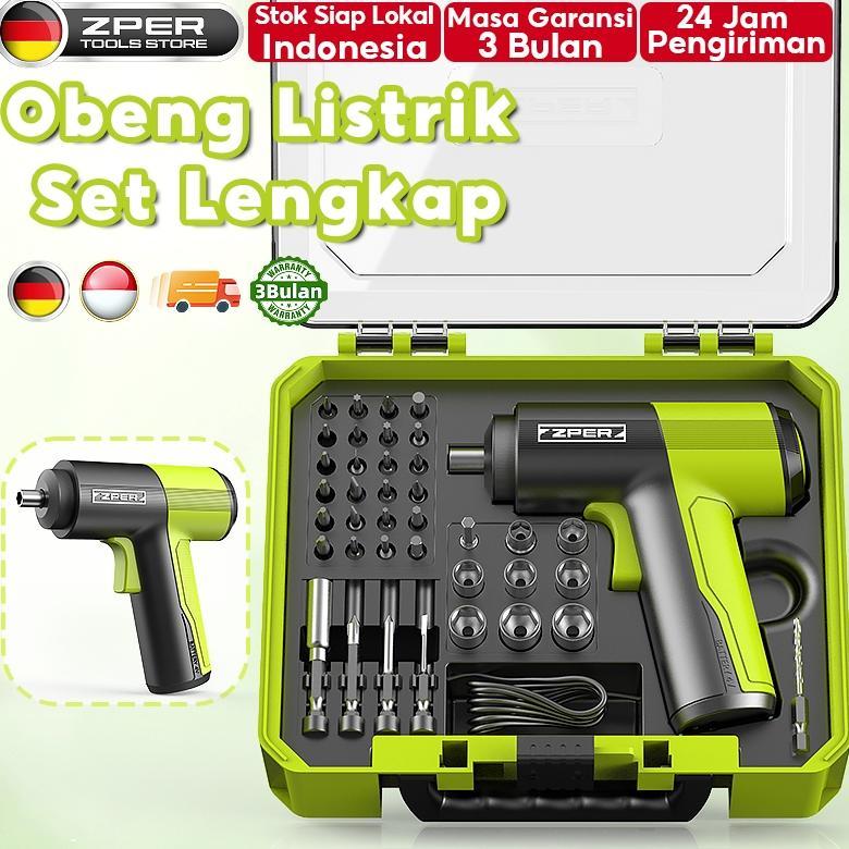 ZPER Obeng Set Lengkap Mesin Bor Listrik Baterai Obeng Elektrik Set Komplit Screwdriver Cordless