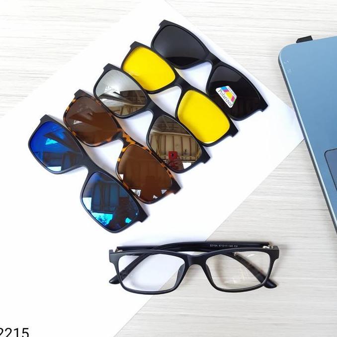 kacamata pria bulat 5 clip on minus +lensa blue Ray